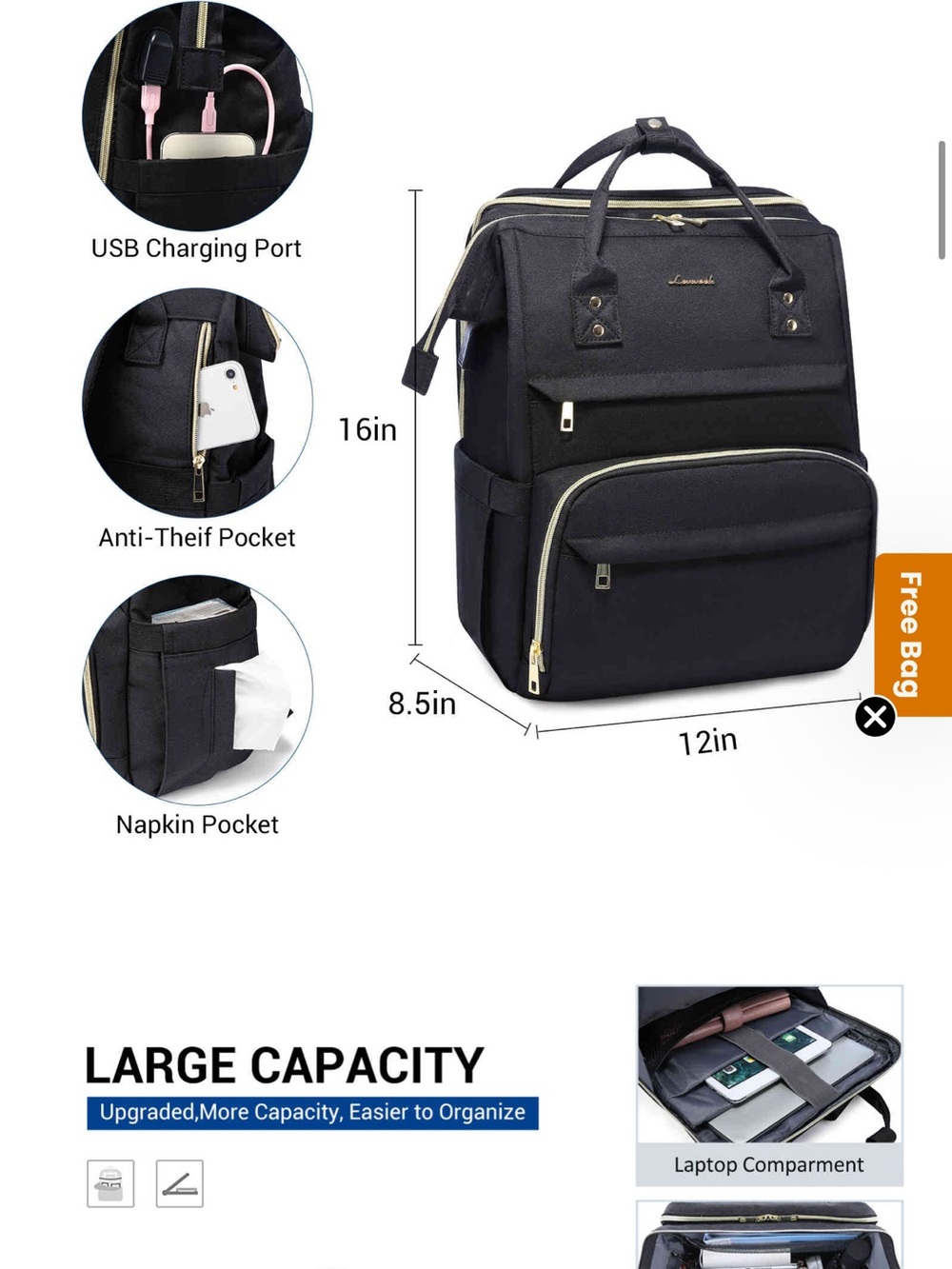 Unbranded Black  laptop Backpack